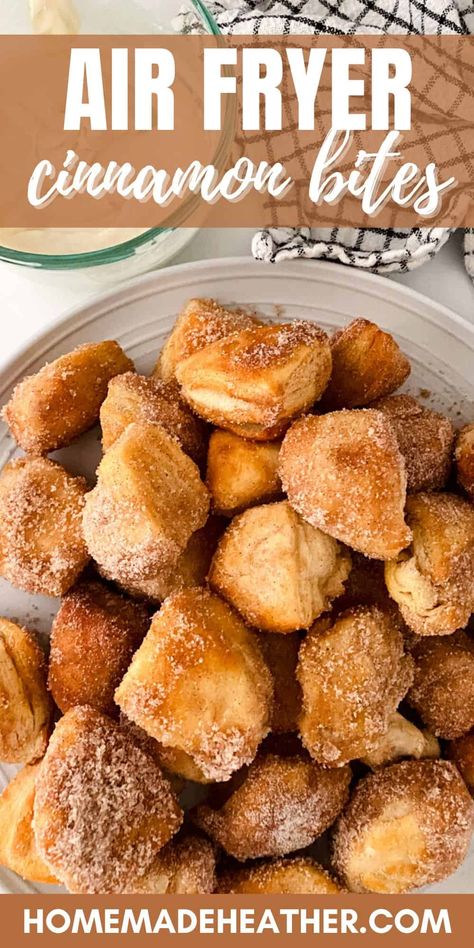 Air Fryer Donut Holes, Air Fry Donuts, Grand Biscuit Recipes, Donut Bites, Cinnamon Bites, Donut Hole Recipe, Air Fryer Recipes Dessert, Air Fryer Recipes Snacks, Canned Biscuits