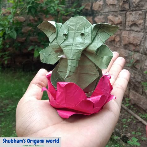 origami ganesha | paper ganesha origami shubham Ganpati Origami, Origami Ganesha, Origami Lotus, Ganesha Chaturthi, Origami Tutorials, Ganesh Art Paintings, Origami Models, Cute Origami, Boho Art Drawings