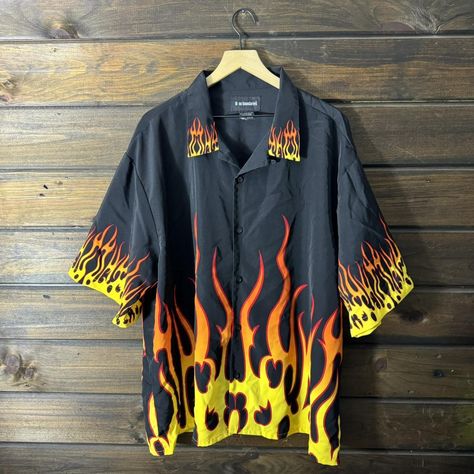 Vintage y2k No Boundaries Flame All over Print... - Depop Flame Shirt, Fire Shirt, Need Money, No Boundaries, Skating, All Over Print, Boundaries, Vintage Y2k, Clothing Items