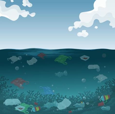 An marine pollution background Ocean Water Drawing, Pollution Drawing Ideas, Pollution Drawing, Sea Pollution, Sea Drawing, Marine Pollution, Sea Illustration, Biology Art, Ocean Pollution