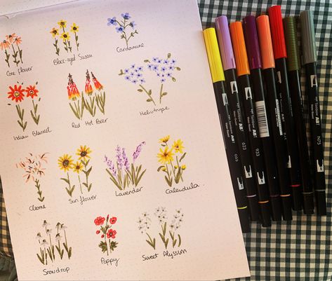 Tombow Brush Pen Drawing Ideas, Tombow Dual Brush Pen Art, Pastel Brush Pen Art, Tombow Marker Art, Tombow Dual Brush Pen Drawings, Brush Pen Flowers, Watercolor Brush Pen Art Ideas, Doodle For Journal, Bullet Journal Monthly Themes