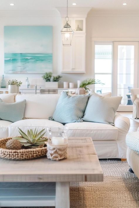 Coastal Living Room Decor Essentials - Embrace Serenity California Coastal Living Room, Coastal Living Rooms Ideas, Coastal House Decor, Modern Coastal Living Room, Coastal Decorating Living Room, Coastal Style Decorating, Coastal Boho, Coastal Living Rooms, Beautiful Rooms