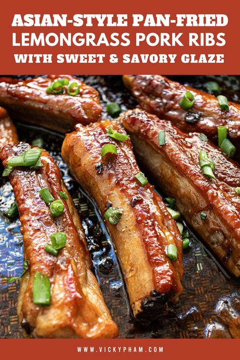 Large pieces of sweet and savory pork ribs coated in an umami-packed glaze. This super-simple pork rib recipe has the same great flavor as traditional Vietnamese caramelized pork ribs, but takes fewer steps. Vietnamese Ribs Recipe, Vietnamese Spare Ribs Recipe, Vietnamese Pork Ribs Recipe, Asian Spare Ribs Recipe, Pork Rib Recipe, Pork Spare Ribs Recipe, Lemongrass Pork, Caramelized Pork, Easy Vietnamese Recipes