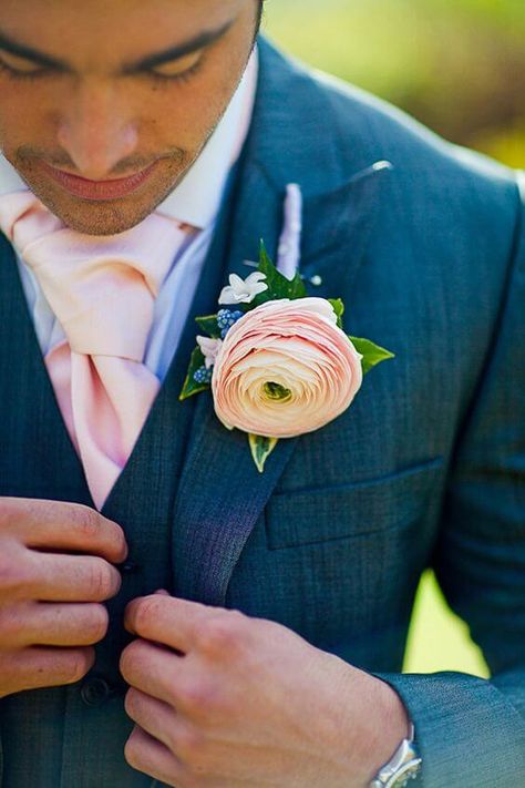 Suit With Peach Tie, Blue Wedding Suit Groom, Blue Wedding Suit, Wedding Suit Groom, Gardening Quotes, Peach Tie, Suit Groom, Flower Boutonniere, English Wedding