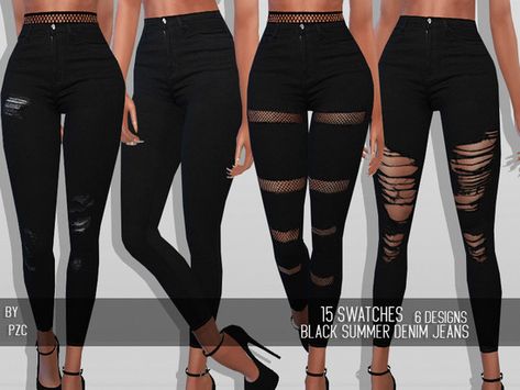 -Black Summer Denim Jeans with 15 swatches and 6 designs.  Found in TSR Category 'Sims 4 Female Everyday' The Sims 4 Cc Resource Jeans, Sims 4 Cc Black Ripped Jeans, The Sims 4 Cc Resource Pants, Sims 4 Short Pants, Sims4 Pants Cc, Jeans Sims 4 Cc, Free Sims 4 Cc Clothes, Sporty Summer, Sims 4 Traits