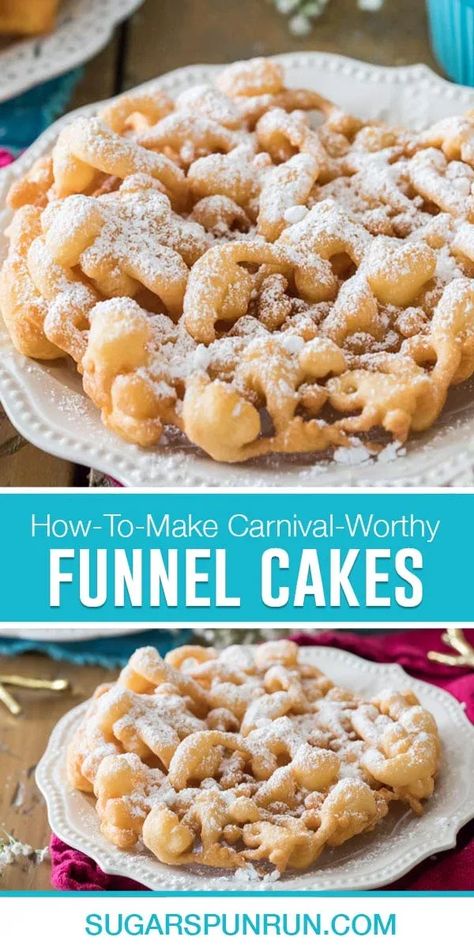 Funnel Cake Recipe Easy, Deep Fryer Recipes, Funnel Cake Recipe, Fried Dessert, Funnel Cakes, Cake Calories, Carnival Food, Funnel Cake, Fair Food Recipes