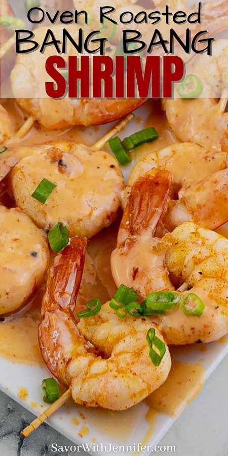 Oven Roasted Shrimp Skewers with Bang Bang Sauce via @Savor With Jennifer Shrimp Skewer Recipes Oven, Shrimp Catering Ideas, Bang Bang Shrimp Appetizer, Easy Shrimp Appetizer Recipes, Easy Shrimp Appetizers For A Party, Baked Shrimp Appetizers, Shrimp Appetizer Recipes For Party, Shrimp Recipes In Oven, Asian Shrimp Appetizers