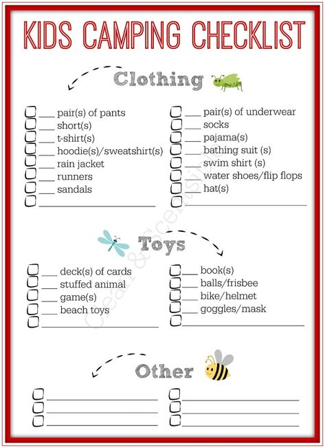 Camping Supply List, Checklist For Kids, Camping Checklist Family, Kids Checklist, Camping Bedarf, Rv Camping Checklist, Kids Camping, Camping Needs, Camping List