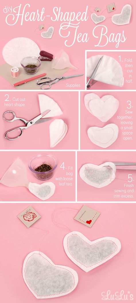 DIY Heart Shaped Tea Bags crafts diy home made easy crafts craft idea crafts ideas craft gifts love kids crafts Diy Tea Bags, Tea Crafts, Diy Shows, Happy Hearts Day, Tea Diy, Astuces Diy, Valentine's Day Diy, Valentine Day Crafts, Tea Bags