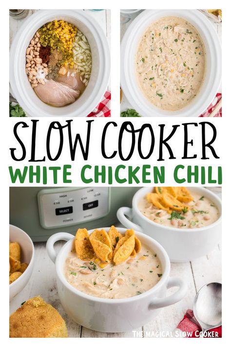 Slow Cooker White Chicken Chili White Chili Crockpot, Best White Chicken Chili Recipe, Tenderloin Recipes Crockpot, White Chicken Chili Recipe Crockpot, Slow Cooker White Chicken Chili, Chili Healthy, White Chili Recipe, Slow Cooker Chicken Stew, White Chicken Chili Slow Cooker