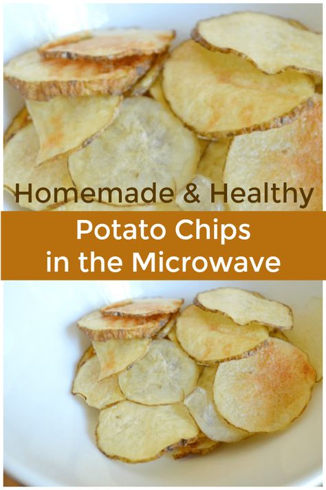 This homemade healthy potato chips recipe is easy to make in the microwave with only potatoes, olive oil and salt. #potatoes #snackrecipe #chips #potatochips #healthyrecipes Potato Chips In Microwave, Potato Chips Healthy, Healthy Potato Chips, Microwave Potatoes, Potato Videos, Microwave Foods, Microwave Dinner, Healthy Microwave Meals, Homemade Crisps