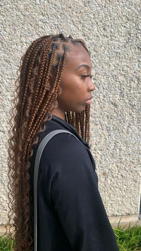 Bohemian Knotless Braids With Blonde, Goodness Braids, Bohemian Knotless Braids With Color, Medium Bohemian Knotless Braids, Boho Knotless Braids With Color, Bohemian Knotless Braids, Bohemian Knotless, Big Box Braids, Braided Hairstyles For Black Women Cornrows