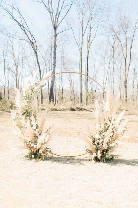 Pampas And Greenery, Wedding Arch Greenery, Simple Wedding Arch, Charlotte Wedding Venues, Wedding Vow Renewal Ceremony, Arbor Decor, Circle Arch, Wedding Hoop, March Wedding