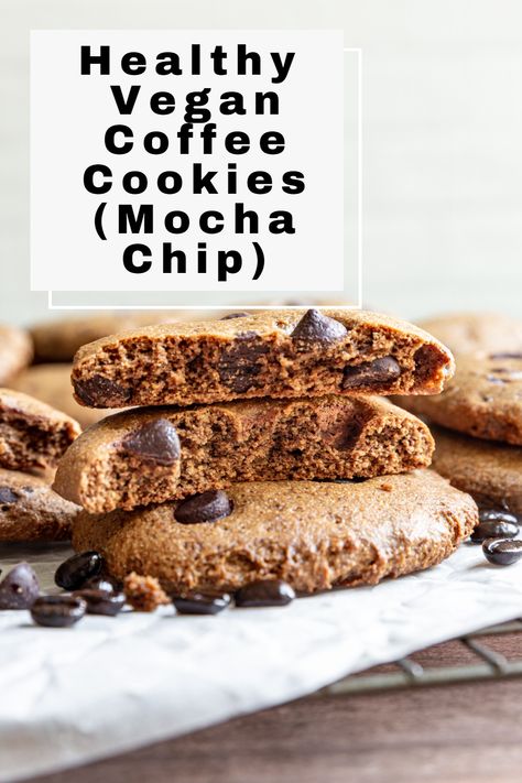 These Healthy Vegan Coffee Cookies are rich with coffee flavor. With some added chocolate chips for a mocha twist! These healthy cookies are gluten-free and oil-free. #best #plantbased #recipes #bestplantbasedrecipes #plantbasedmealseasy #easy #meals #diet #recipes #plantbaseddietrecipes #veganrecipesdinnerplantbased #veganrecipes #plantbasedmealideas #ideas #plantbasedveganrecipes #plantbasedvegan #healthy Vegan Coffee Cookies, Healthy Coffee Cookies, Salt Free Recipes, Kiss Cookie Recipe, Whole Food Desserts, Peanut Butter Kiss Cookies, Vegan Coffee, Plantbased Recipes, Plant Based Desserts