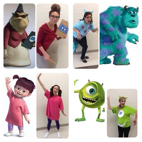 Monsters Inc Group Costumes                                                                                                                                                                                 Más Monster Inc Group Costumes, Monsters Inc Group Costume Diy, Monsters Inc Dress Up, Monsters Inc Costume Ideas, Monsters Inc Disney Outfit, Monsters Inc Halloween Costume Families, Monsters Inc Group Costume, Monster Inc Halloween Costume, Diy Monsters Inc Costume