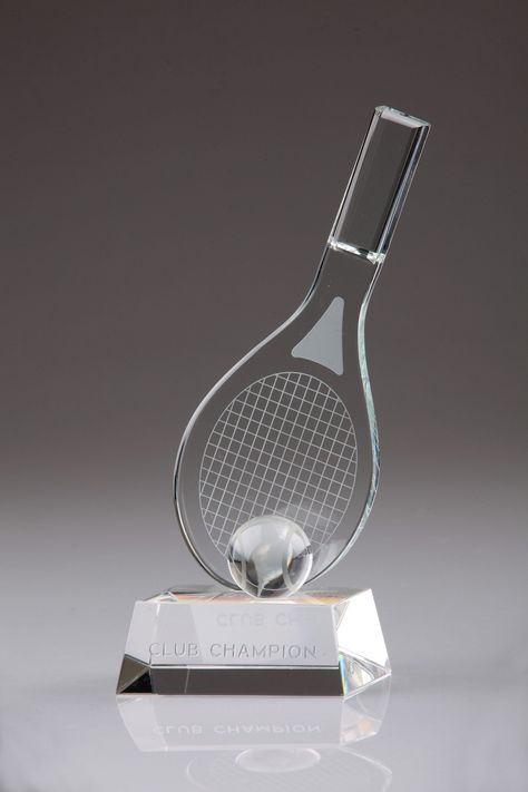 Crystal Tennis Racket on Base with ball Awards Tennis Awards, Tennis Medal, Trophy Craft, Tennis Trophy, Racket Tennis, Trophy Collection, Trophy Display, Glass Trophies, Sports Trophies