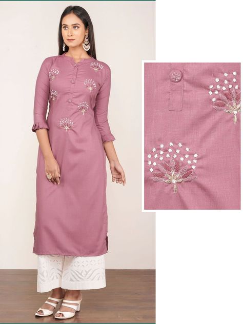 Letast Kurtis, Plaza With Kurti, Designer Kurti Style Latest, Latest Neck Style For Kurti, Embroidery Kurti Designs Latest, Latest Stitched Kurti Designs, Kurta Plazo Design, Fancy Kurti Designs Latest, Designer Buttons