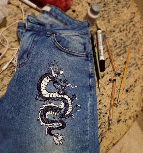 customization made by me Painting On Jeans, Dragon Painting, Painted Jeans, Made By Me, Pants, Quick Saves, Trousers