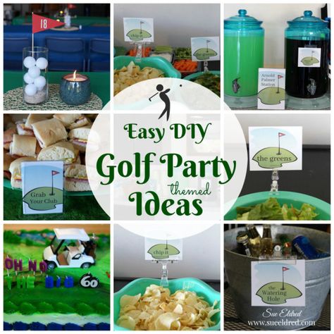 Easy DIY Golf Themed Party Ideas – Sue's Creative Workshop www.sueeldred.com #party #golf #diy #birthdayparty Golf Party Ideas, Golf Centerpieces, Golf Party Foods, Golf Baby Showers, Diy Golf, Golf Theme Party, Golf Birthday Gifts, Golf Party Decorations, Golf Baby