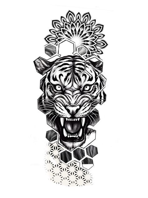 Tiger Geometric Tattoo, Tiger Mandala Tattoo, Geometric Floral Tattoo, Cool Animal Tattoos, Aa Tattoos, God Tattoo, Geometric Mandala Tattoo, Tattoo Floral, Animal Tattoo Ideas