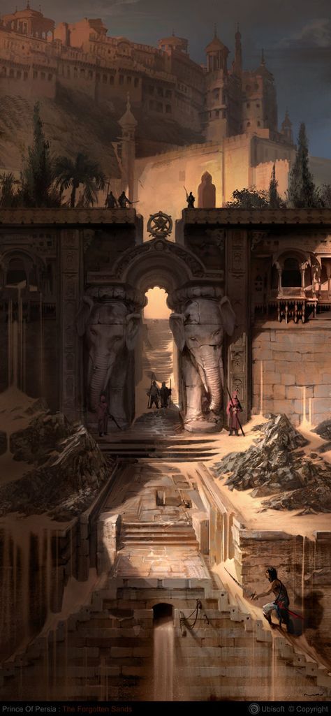 Catacombs by Herve Groussin aka Nuro on ArtStation. Heroic Fantasy, Prince Of Persia, 다크 판타지, Fantasy City, Fantasy Setting, Fantasy Places, Ancient City, Fantasy Art Landscapes, Fantasy Concept Art