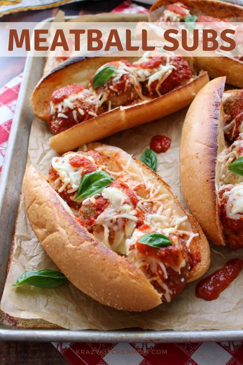 Italian Meatball Subs This mouth-watering sandwich concoction is made of Italian meatballs, marinara sauce, and gooey cheese piled in a toasted bread garlic roll. Italian Meatball Subs, Meatball Hoagie, Meatballs Marinara, Meatloaf Mix, Bread Garlic, Garlic Rolls, Italian Meatball, Italian Meatballs Recipe, Meatball Sub