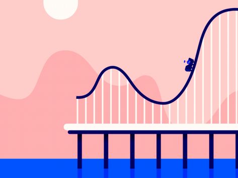 Rollercoaster Day by Qais Sarhan - Dribbble #illustration #design #gif Rollercoaster Illustration, Roller Coaster Illustration, Roller Coaster Gif, Dribbble Illustration, Animations Gif, Infographic Video, Storyboard Ideas, Storyboard Illustration, Kandinsky Art