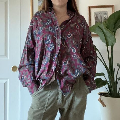 vintage paisley button down shirt with a purple and... - Depop Button Ups, Vintage Paisley, Blue Colour Palette, Vintage Button, Blue Colour, Colour Palette, Autumn Winter Fashion, Button Downs, Ups