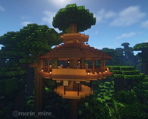 A rounded starter house in a tree, in the jungle! A great view of the desert where you can migrate on rainy days 😎 ———————————— ▪️medial… | Instagram Minecraft Treehouses Jungle, Jungle Tree House Minecraft, Tree House In Minecraft, Tree House Minecraft, House In A Tree, Minecraft Jungle House, Minecraft Treehouses, Minecraft Tree, Minecraft Shaders