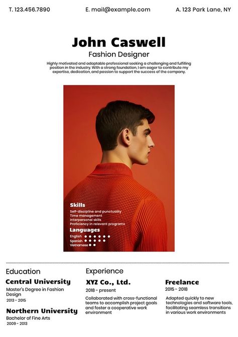 Fashion Designer Resume, Designer Resume Template, Designer Resume, Design Resume, Central University, Interpersonal Skills, Self Discipline, Resume Design, Resume Template