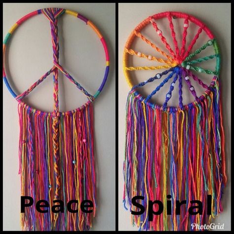 12 Handmade Dream Catchers/Wall Hangings/Tree of | Etsy Peace Dream Catcher, Rainbow Dream Catcher, Atrapasueños Diy, Hippie Crafts, Dream Catcher Tutorial, String Wall Art, Dream Catcher Craft, Wooden Embroidery Hoops, Handmade Dreamcatcher