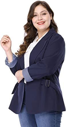 Agnes Orinda Women's Plus Size Contrast Stripe Cuff Notched Lapel Casual Blazers Jackets Plus Size Work Fashion, Best Blazer, Formal Blazer, Plus Size Work, Plus Size Blazer, Chic Blazer, Plus Size Brands, Lapel Blazer, Blazer Blue