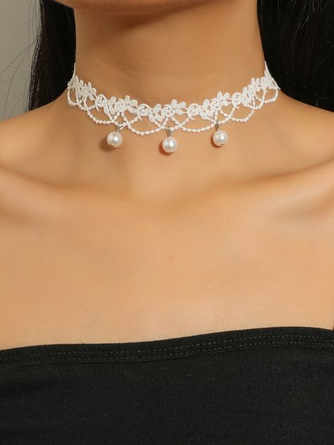 White Fashionable   Lace  Chokers Embellished   Jewelry White Lace Choker, Rose Choker, Lace Choker Necklace, Embellished Fashion, Lace Choker, Womens Chokers, Lace Necklace, Statement Choker, Statement Choker Necklace