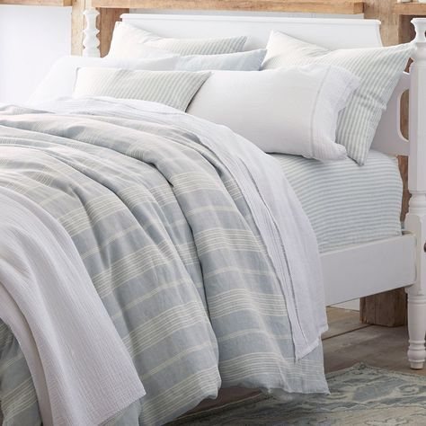 To create a restful Relaxed-Linen bed, shift to neutrals: bright whites, subtle shades, and mellow stripes. These elements come together for a look that’s classic, comfortable, and calming. Plaid Bedroom, Organic Cotton Blanket, Linen Duvet Cover, Cozy Pillow, Summer Bedding, White Cottage, Bed Slats, Linen Sheets, Garnet Hill