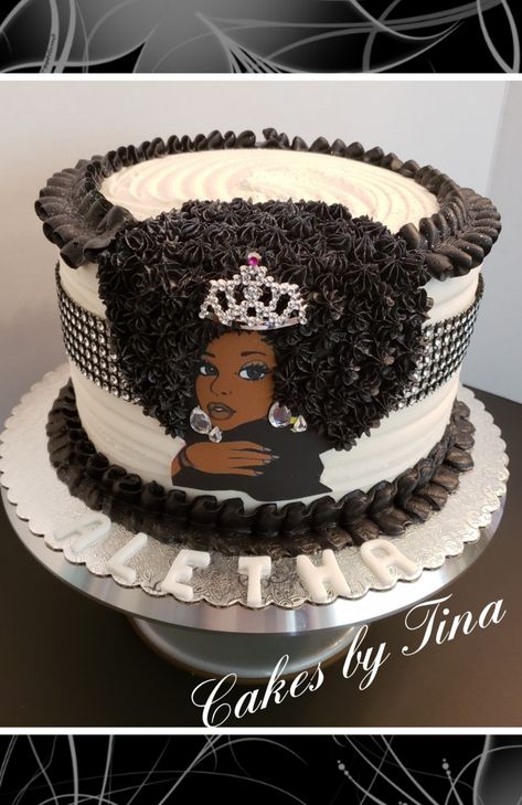 Afro Diva cake.....black white w/ bling!! Diva Birthday Cakes, Kue Fondant, Queens Birthday Cake, Diva Cakes, Queen Cakes, Cake Templates, Adult Birthday Cakes, Cake Decorating Ideas, Beautiful Birthday Cakes