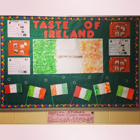 Ireland traditions with multi sensory flags and nutrition plates bulletin board for March Ireland Bulletin Board Ideas, Ireland Classroom Decorations, Ireland Traditions, Ireland Spring, Nutrition Bulletin Boards, Banana Nutrition Facts, Ireland Decor, Nutrition Facts Healthy Eating, Nutrition Plate