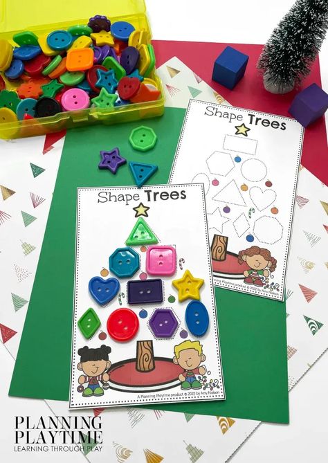 Christmas Tree Shape Matching -Preschool Christmas Math & Literacy Centers Math And Literacy Activities Preschool, December Block Center Preschool, Prek December Activities, December Literacy Activities Preschool, Christmas Art Center Preschool, Holiday Centers Kindergarten, Christmas Math Centers Preschool, Christmas Shape Activities, Christmas In Preschool