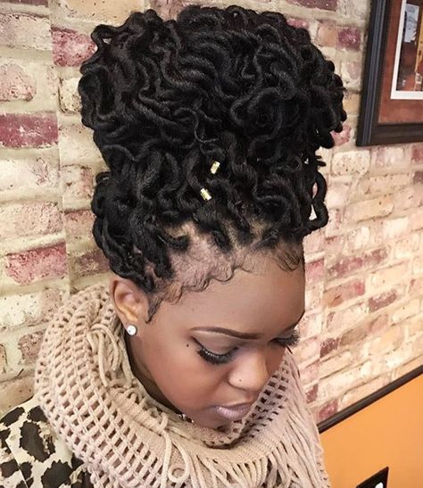 Beautiful @laydandslayd  Read the article here - http://blackhairinformation.com/hairstyle-gallery/beautiful-laydandslayd/ Loc Braids, Sewin Hair, Locs Updo, Afrocentric Hairstyles, Loc Nation, Faux Locs Styles, Baddie Hair, Curly Faux Locs, Braids Kids