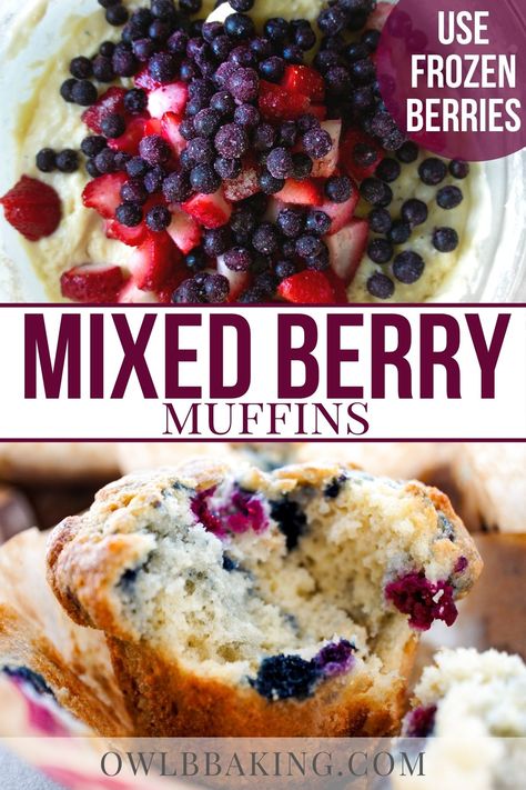 Muffins Mixed Berry, Yogurt Berry Muffins, Baking With Frozen Fruit, Frozen Fruit Baking Recipes, Mixed Berries Muffins, Berries Muffin Recipe, Yogurt Fruit Muffins, What To Make With Frozen Berries, Frozen Berry Bread