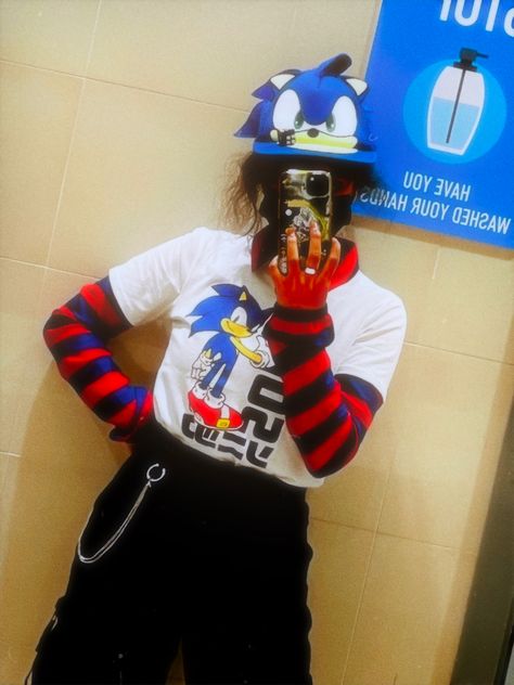 Sonic Clothes, Sonic Hat, Sonic Outfit, Shadow Cosplay, Sonic Shirt, Sonic Core, Aesthetic Character, Silly Clothes, Scene Core