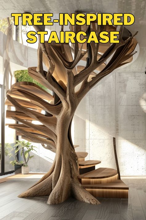 Bring the serenity of nature indoors with tree-inspired staircase designs! 🌳✨ Explore these enchanting additions to your home and infuse your space with organic beauty. #TreeDesign #HomeDecor #NaturalLiving #InteriorInspiration #HomeRenovation Stairs To Heaven, Rustic Stairs, Staircase Designs, Outdoor Furniture Patio, Stairway Design, Build Your Own House, Spa Decor, Patio Furniture Ideas, Tiny Cabin