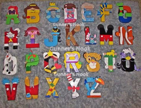 Disney characters Disney Characters Letters, Letters Ideas, Disney Poster, Deco Disney, Disney Letters, Disney Classroom, Character Letters, Disney Rooms, Alphabet Wall