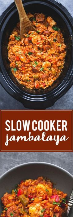 Easy and flavorful Slow Cooker Jambalaya | http://lecremedelacrumb.com Slow Cooker Jambalaya, Crock Pot Food, Seafood Gumbo, Crockpot Dishes, Think Food, Crock Pot Slow Cooker, Healthy Crockpot, Favorite Comfort Food, Jambalaya