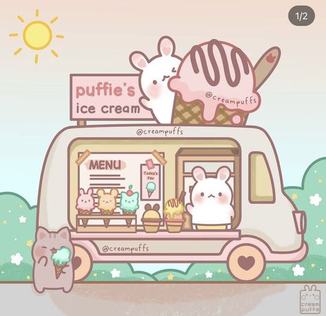 귀여운 음식 그림, Mint Ice Cream, Kawaii Illustration, Cute Food Drawings, Cute Animal Drawings Kawaii, Ice Cream Truck, Cute Kawaii Drawings, Cute Doodle Art, Kawaii Doodles