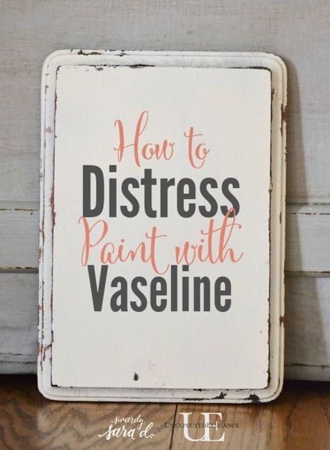 Want to easily distress a piece of furniture?! Try this awesome and EASY technique using Vaseline. Distress Paint, Diy Ombre, Diy Bricolage, Distressed Furniture, Distressed Painting, Refurbished Furniture, Paint Furniture, Redo Furniture, Repurposed Furniture