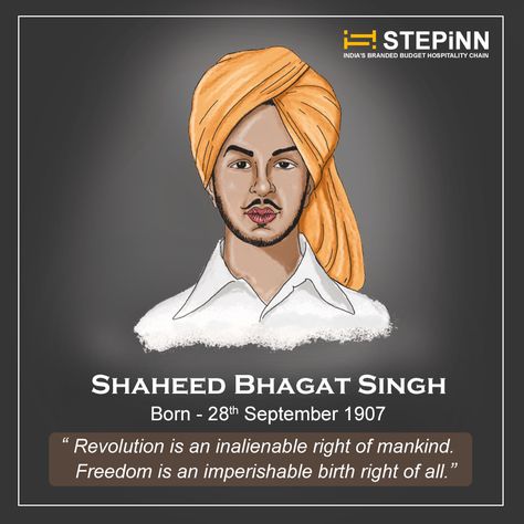 Revolution is an inalienable right of mankind. Freedom is an imperishable birthright of all. Freedom Fighter - Shaheed Bhagat Singh #StepinnHotels #freedomfighter #bhagatsingh Bhagat Singh Quotes, Bhagat Singh Wallpapers, Shaheed Bhagat Singh, Fighter Quotes, Aquaman Film, Martyrs' Day, Bhagat Singh, Quotes In English, My Emotions