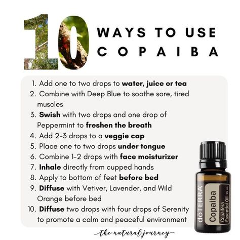 Copaiba Essential Oil Benefits, Doterra Copaiba, Copaiba Oil, Doterra Oils Recipes, Copaiba Essential Oil, Essential Oil Education, Doterra Essential Oils Recipes, Essential Oil Blends Recipes, Essential Oil Benefits