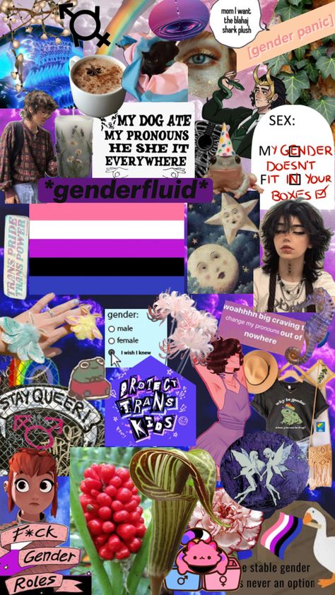 gender-fluid moodboard queer collage Queer Collage, Gender Fluid Wallpaper, Genderfluid Wallpaper, Fluid Wallpaper, Genderfluid Flag, Genderfluid Pride, Shark Plush, Gender Fluid, Trans Pride