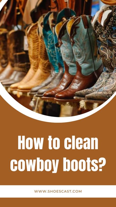 1. Prepare your supplies Here’s the tea, these things aren’t nearly as complicated as you might think. On one hand, you shouldn’t hose your cowboy boots clean, you shouldn’t scrape them with a knife, and you shouldn’t dry them anywhere near an open flame... #shoecast #Shoes #ShoeLove #ShoeStyle #ShoeAddict #FashionShoes #Footwear #ShoeObsession #Sneakers #HighHeels #Boots #FlatShoes #SandalSeason #ShoeInspiration #ShoeGoals #ShoeOfTheDay How To Clean Cowboy Boots, Old Cowboy Boots, Highheels Boots, Style Cowboy Boots, Paint Remover, Shoe Inspiration, Leather Cowboy Boots, Natural Cleaning Products, Shoe Obsession