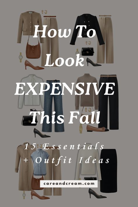 Curious about how to look expensive on a budget this fall? Discover how to nail the chic, effortless, old money fall fashion with our minimalist, neutral old money fall capsule wardrobe collection. Get the timeless old money aesthetic for less with our chic and classy old money fall outfits. Old Money Style Women Fall, Old Money Capsule Wardrobe Fall, Midsize Old Money Outfits, Classy Minimalist Outfits, Minimalist Old Money, Old Money Fall, Classy Old Money, Look Expensive On A Budget, Chic Capsule Wardrobe